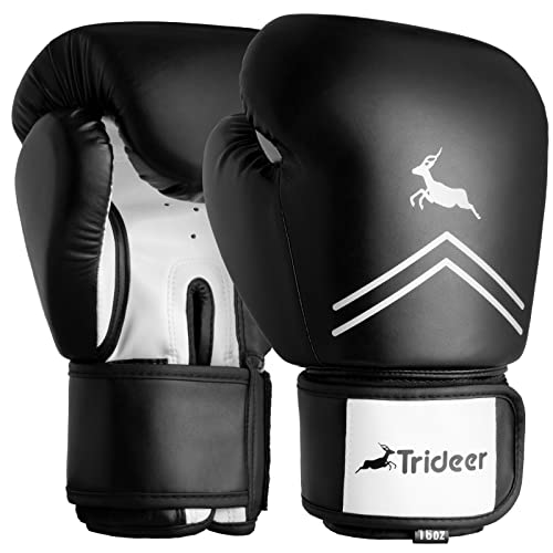 Trideer Pro Grade Boxing Gloves, Kickboxing Bagwork Gel Sparring Training Gloves, Muay Thai Style Punching Bag Mitts, Fight Gloves Men & Women (Black & White, 10 oz)