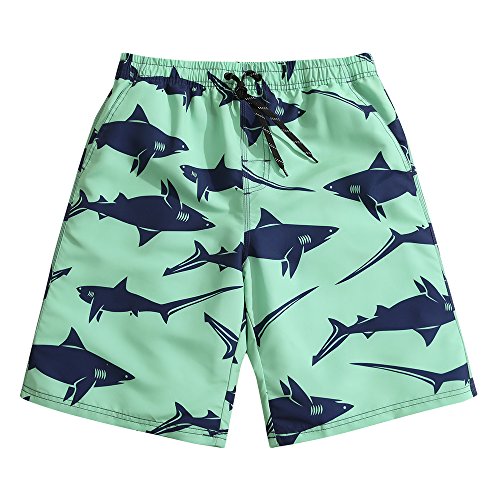SULANG Men's Lightweight Quick Dry Predator Graphic Board Shorts Large 34-35,Green Shark