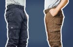 Best Work Pants for Men Two Models Standing Next to Each Other in Work Pants and Shirts Tucked in