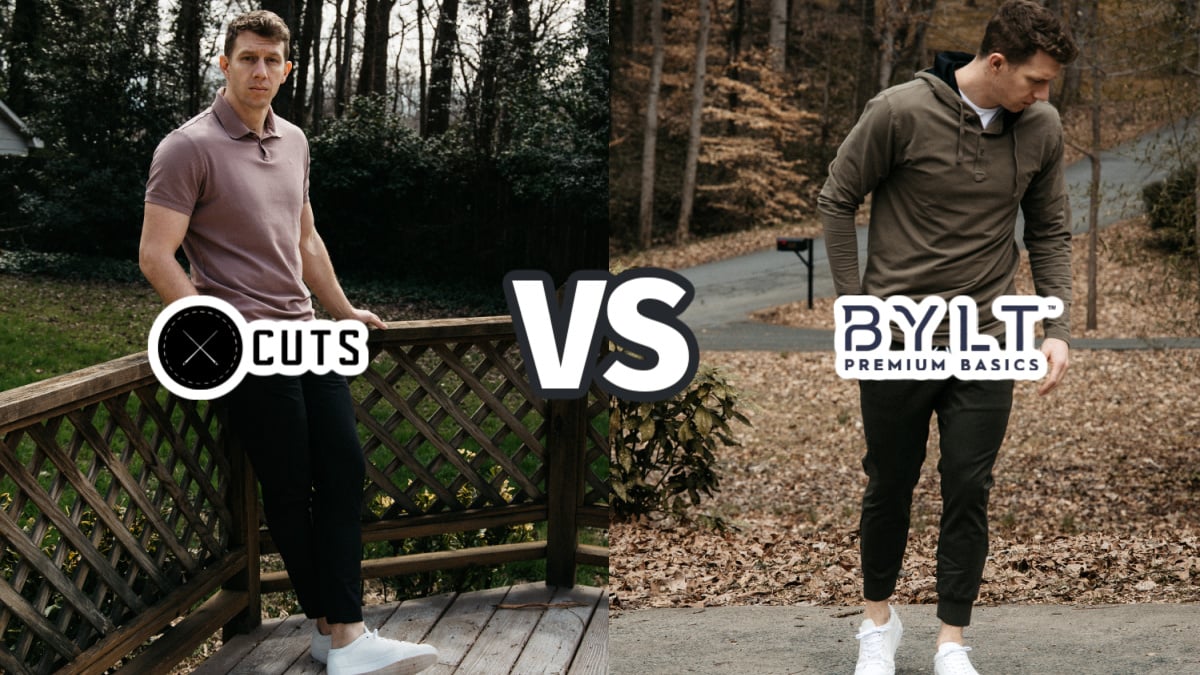 Cuts vs Bylt Model Wearing both Cuts and BYLT basics comparison