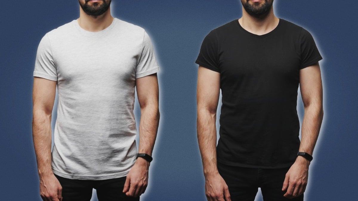 Delta Male Two Men in Plain T Shirts Standing Next to Each Other