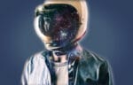 Existential Questions Man With a Space Helmet With Reflection of space on Blank Background