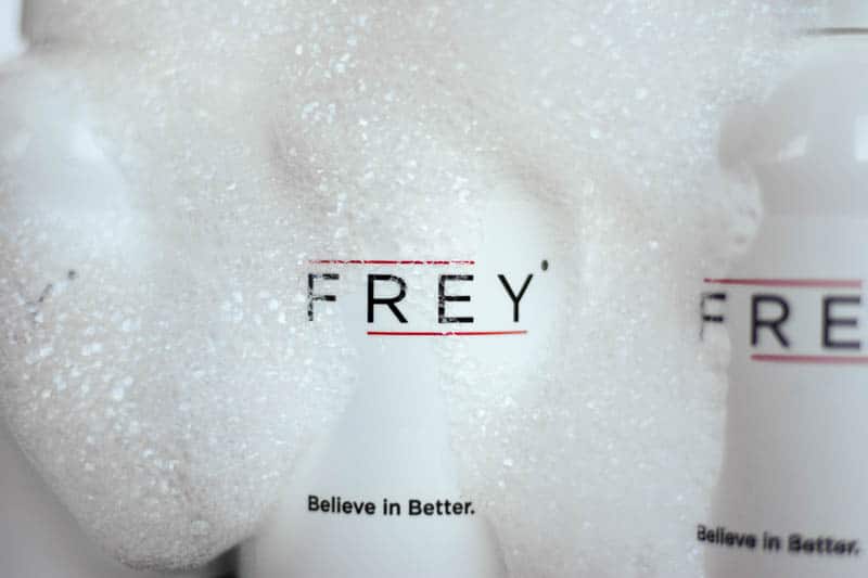 frey soap suds on bottle