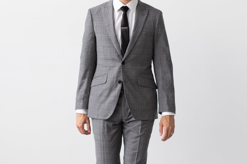 Indochino Harrogate Glen Check Suit close up while walking