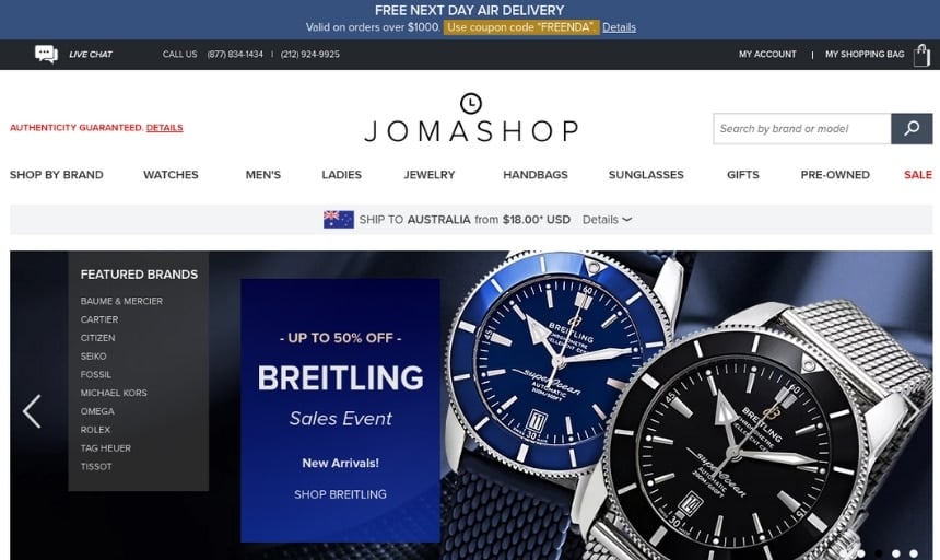 Jomashop Online Watch Store Screenshot