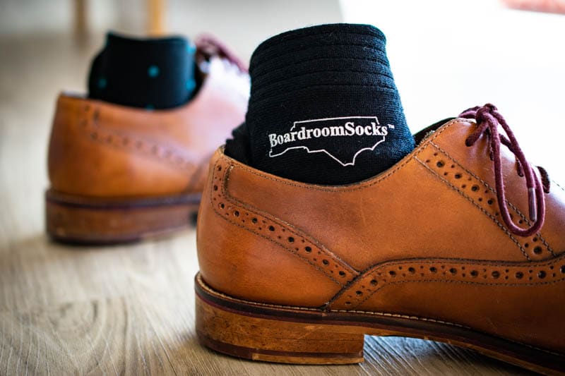 leather oxford brogue with sock tucked in