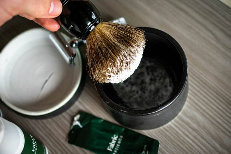 shaving cream on badger hair brush
