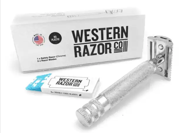 Western Razor Co American Made  "High Noon" Safety Razor w/ 5 Refill Blades